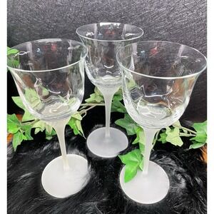 Vintage "Valerie" frosted optic swirl wine By Crystal Clear Industries Set Of 3
